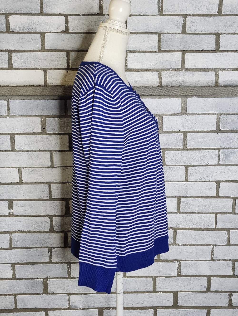 Jones New York Women's Long Sleeve Button Up Knit Cardigan Size XL Blue White - Picture 5 of 11